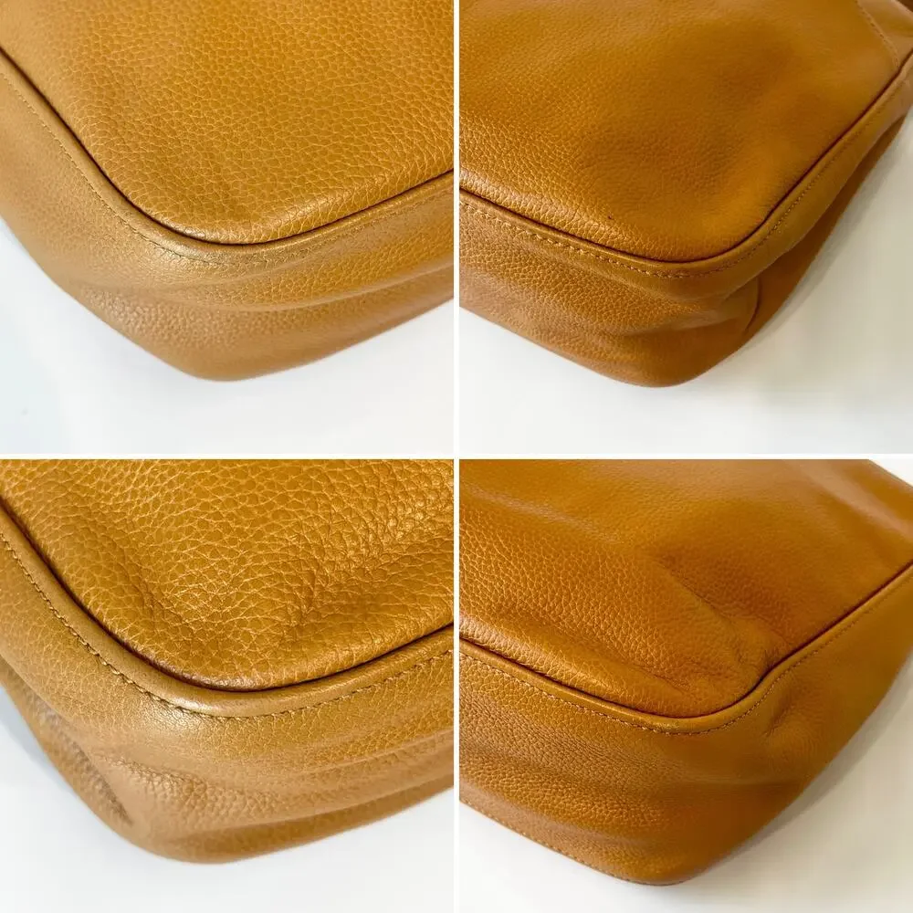 Longchamp Le Foulonne Pebbled Leather Crossbody Bag Tan Silver Vintage Y2K